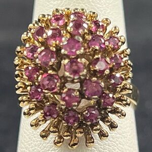 Rhodolite Dome Cluster 14KT Over Sterling Silver Ring